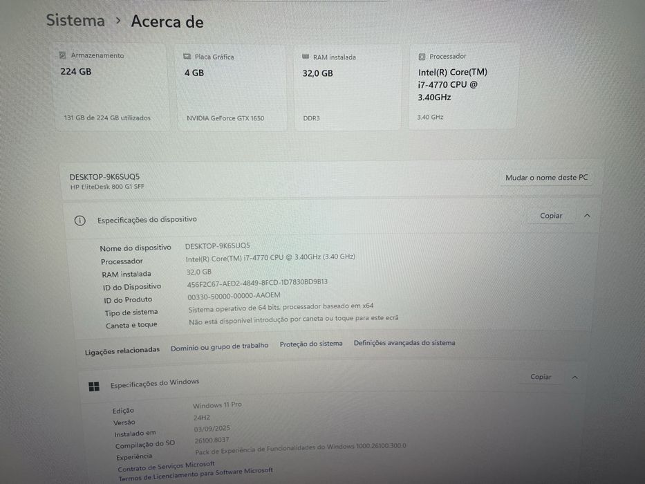 HP EliteDesk i7 4770,gtx1650 4gb,32gb ddr3,250gbssd