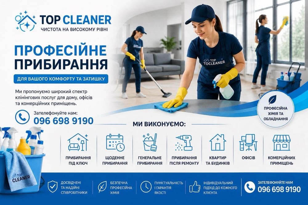 Прибирання квартир,котеджів, комерційних приміщень