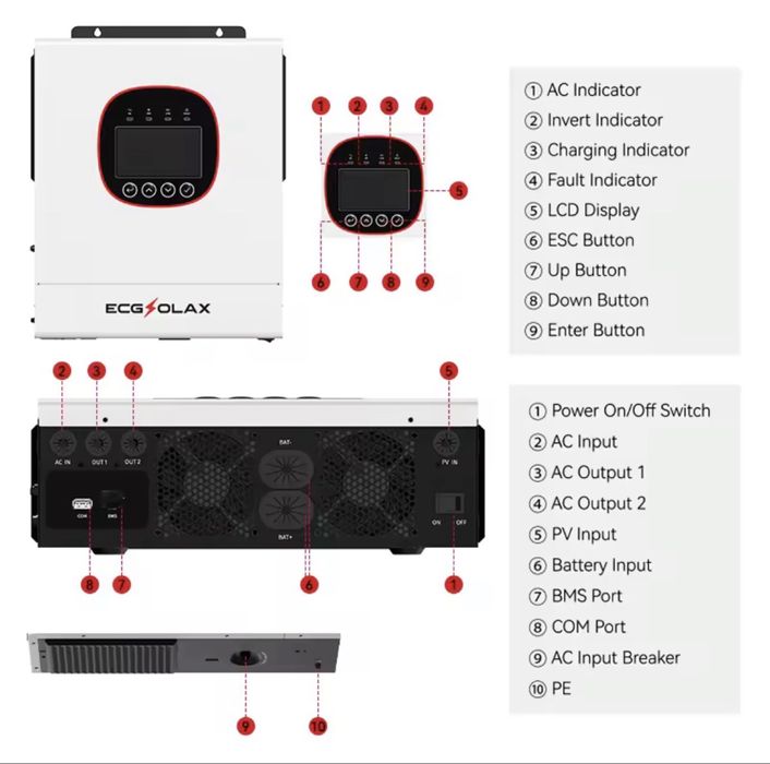 Гибридный солнечный инвертор 6.5квт 6.5kw 6500вт 48V ECGSOLAX wifi