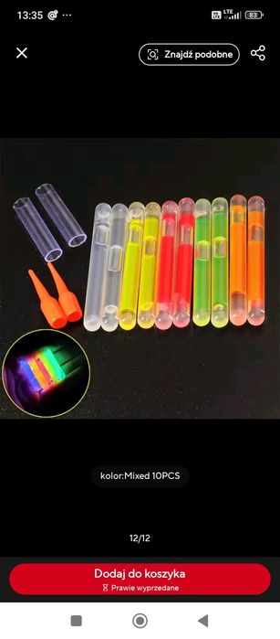 Świetliki wędkarskie 10 szt różne kolory.