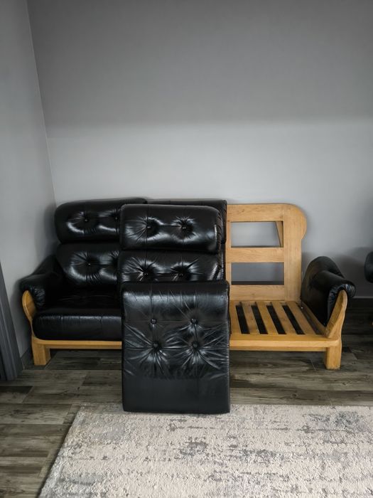 Диван + крісло шкіра і білий дуб