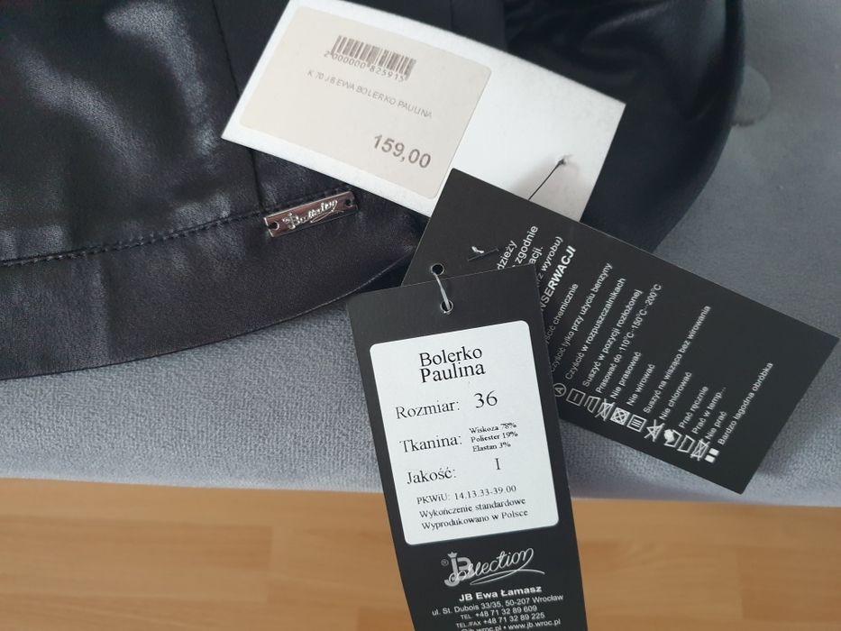 Super cena!Nowe czarne bolerko z metką roz. 36 butik JB Ewa Łamasz