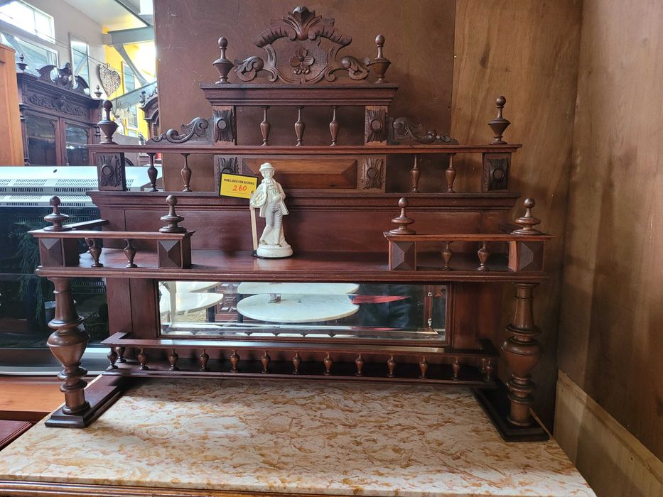 Móvel antigo em madeira maciça com tampo em pedra - Muito bom est