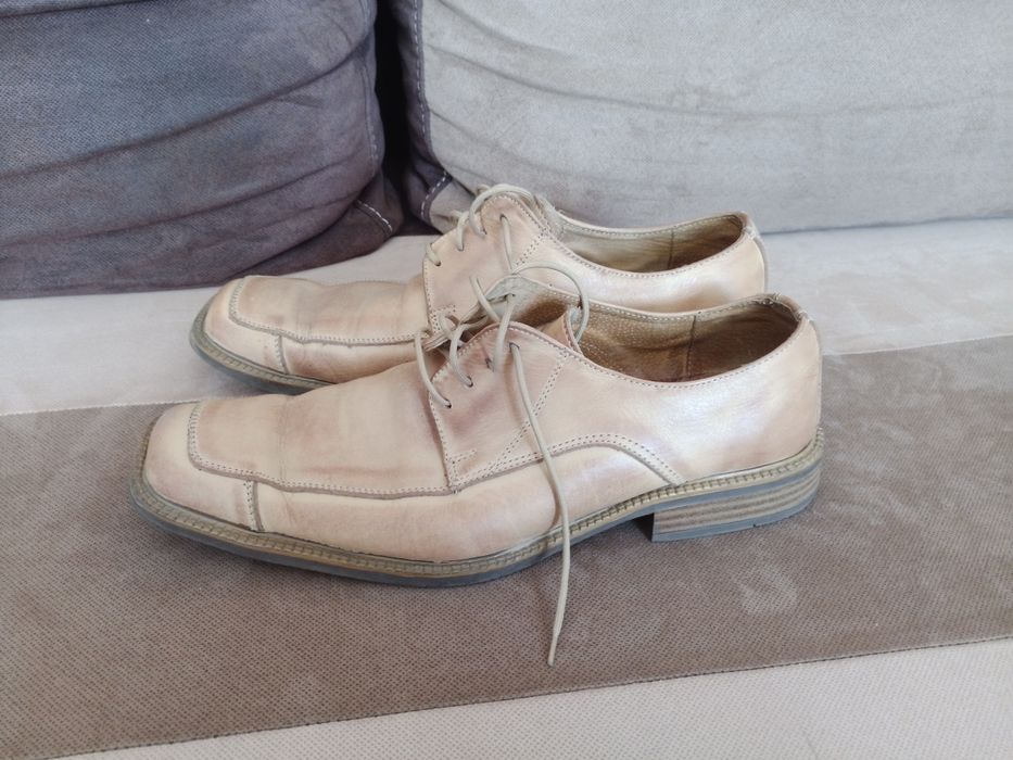 Super Skórzane buty garniturowe wizytowe beżowe kremowe 45