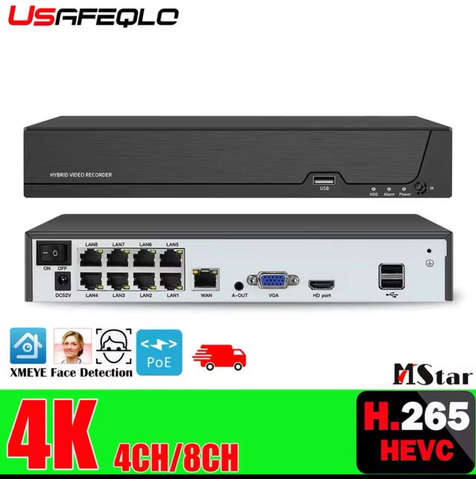 сетевой видео регистратор POE Lan 8ch NVR 4К реєстратор