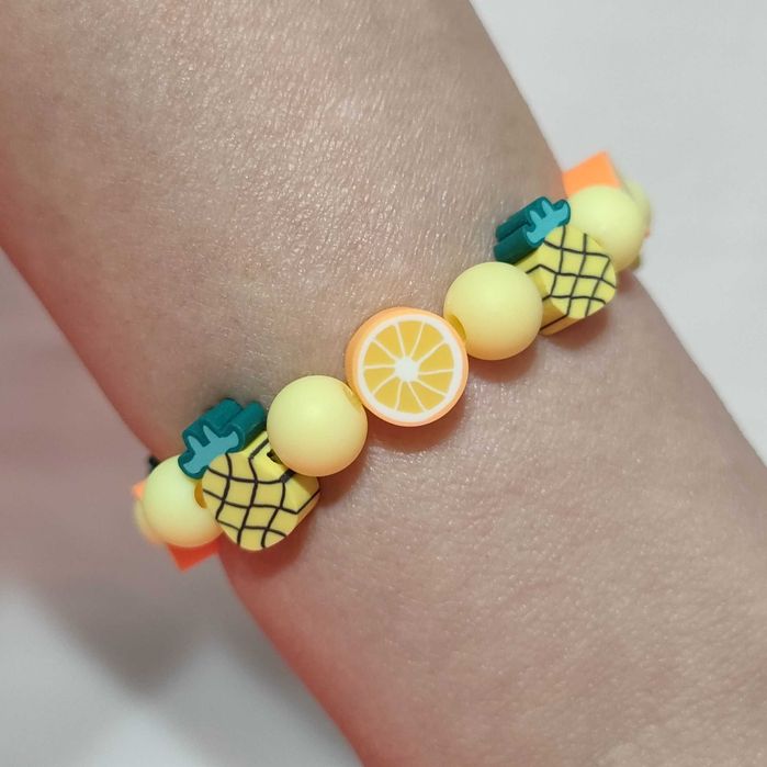B254 Bransoletka z koralików na gumce Owoce Handmade Rękodzieło
