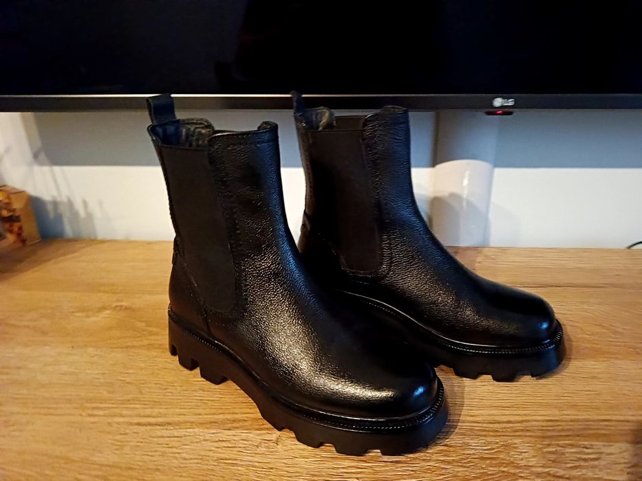 Buty skórzane sztyblety, botki jesień- zima