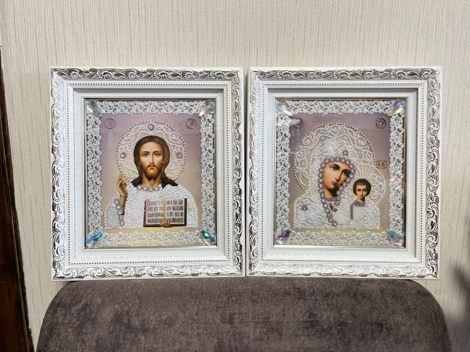 Вінчальні парні ікони, вишиті бісером