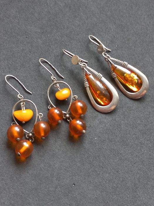 Серьги серебро 875проба и 925 звезда , янтарь