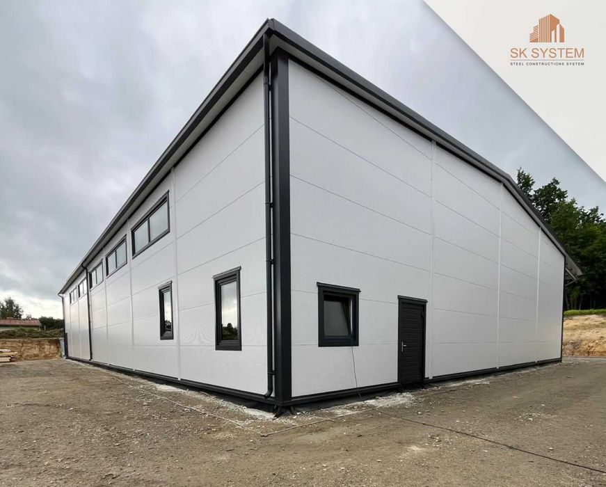 Hala 735 m2 stalowa magazyn warsztat płyta konstrukcja produkcja montaż SK SYSTEM