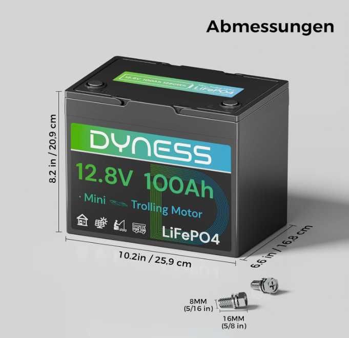 Акумулятор DYNESS 15000-Циклів LiFePO4 100Ah 12V 1280W літій-залізо