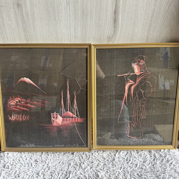 Japońskie obrazy wyszywane Vintage