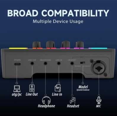 FIFINE Mikser audio do gier, streaming RGB PC