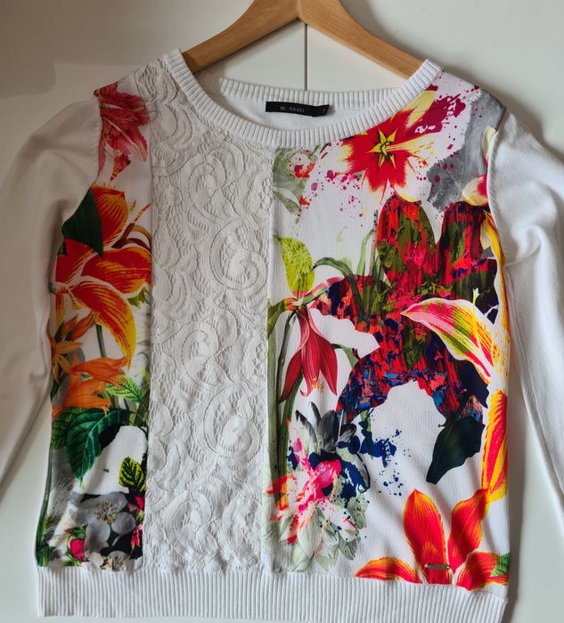 Sweter monnari biały 38 kwiaty tropiki