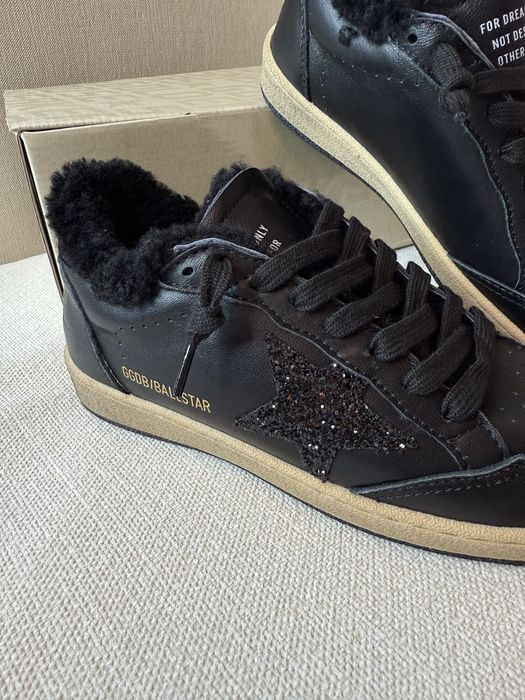 Кеди Golden Goose зимові чорні з хутром, голден гус