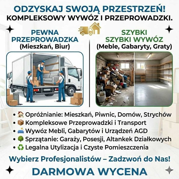Przeprowadzki Opróżnianie Mieszkań Domów Piwnic Garaży Wywóz mebli Świdnica