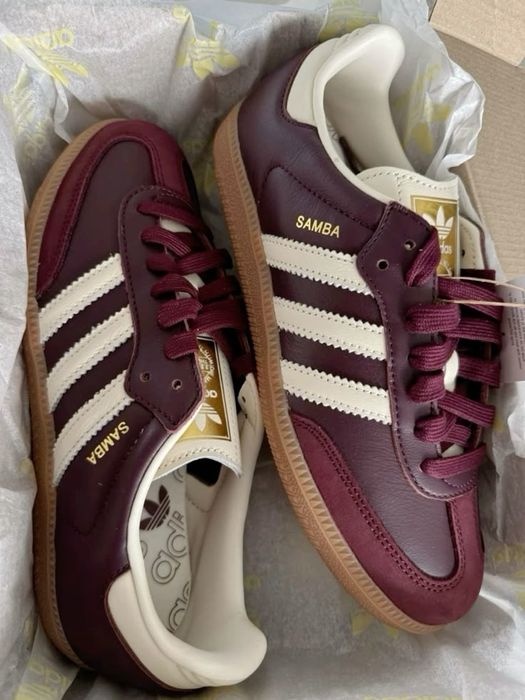 Adidas Samba OG Maroon жіночі кросівки адідас самба бордові шкіряні