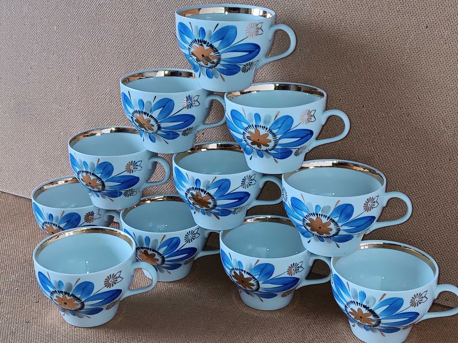 Чашка кераміка позолота синя квітка Баранівка порцеляна вінтаж ретро