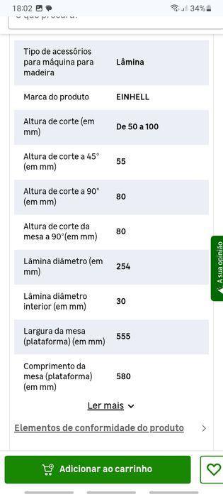 Serra de mesa EINHELL  com bancada 1800 W 254 mm Einhell TC-TS 254 U