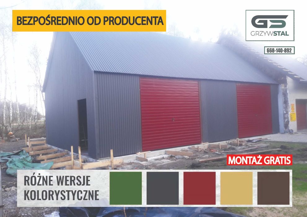 Duży Garaż Blaszany / Konstrukcja Stalowa /Wiata /BLASZAK -  GRZYWSTAL