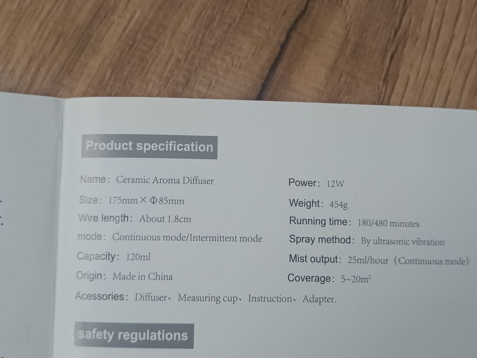 Dyfuzor olejków eterycznych, dyfuzor ceramiczny,ultradźwiękowy nawilżs