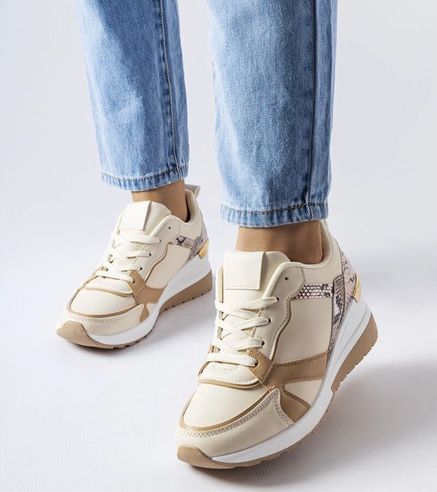 Beżowe sneakersy na koturnie Leopoldo