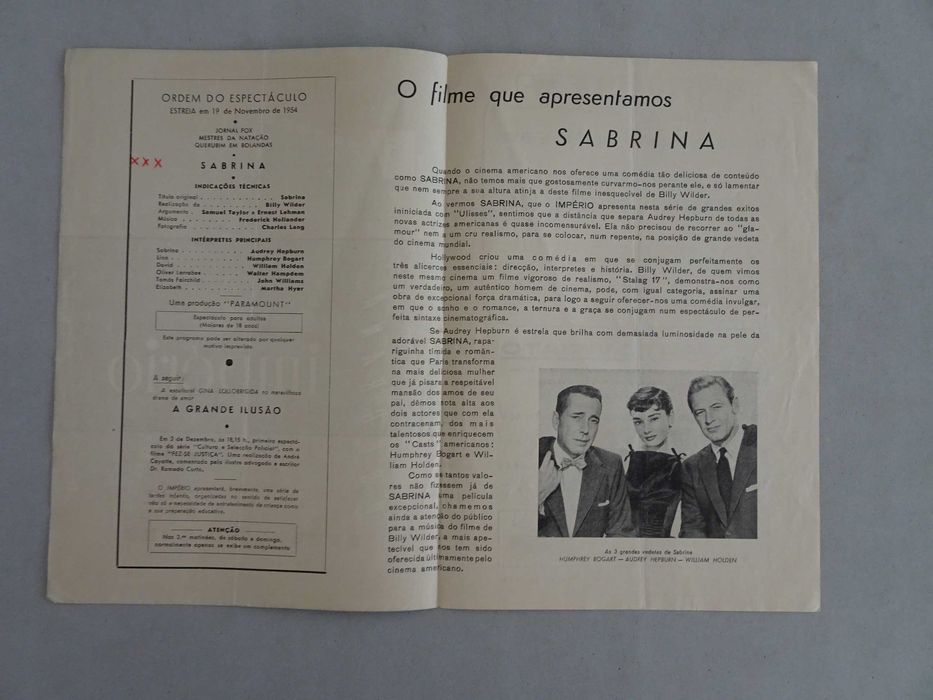 Programa cinema Império Sabrina 1954