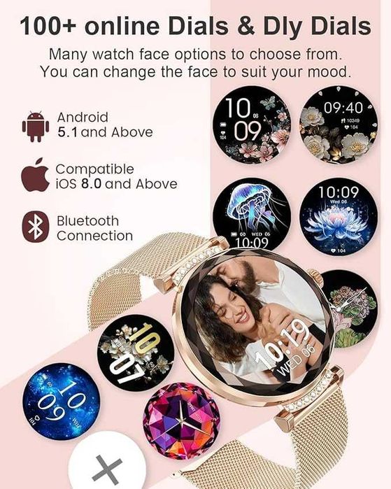 Damski smartwatch z połączeniem Bluetooth, 1,19" AMOLED, 2 bransoletki