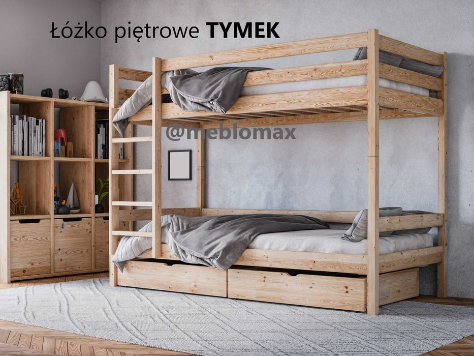 Łóżko piętrowe TYMEK sosnowe stabilne bezpieczne wysokie dla dzieci