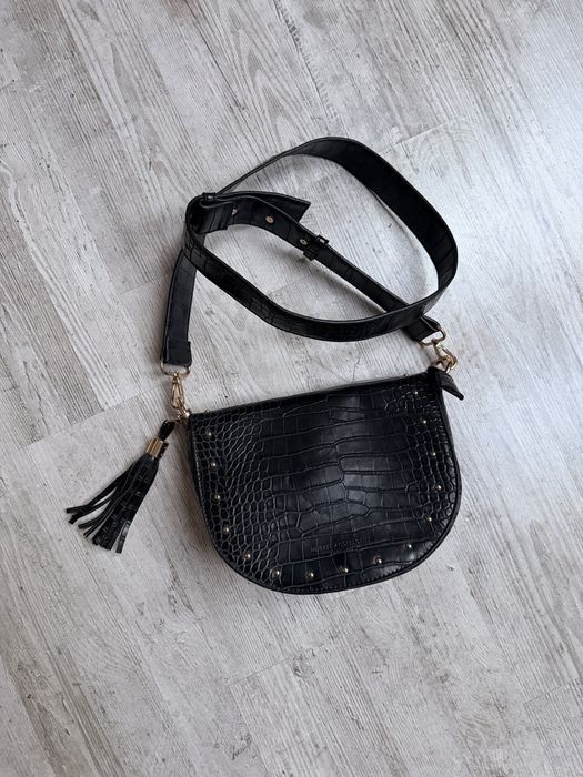 Czarna torebka Diverse listonoszka saddle bag krokodyl ekoskóra złote nity