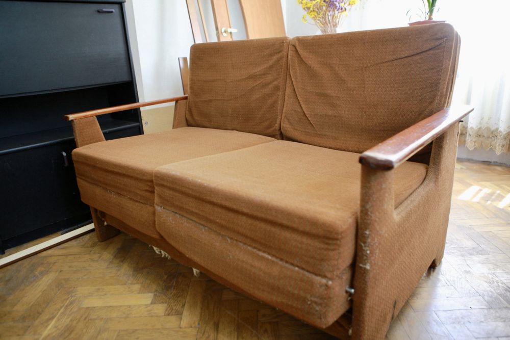 Диван розкладний текстиль + дерево дуб