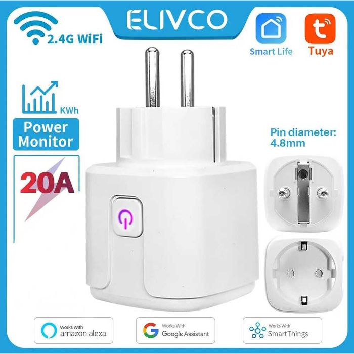 Смарт розетка Wi-Fi 20A Вайфай розетка розумна розетка