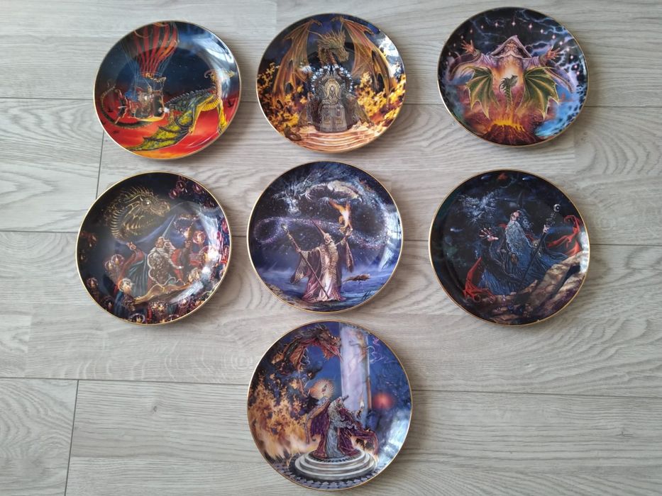 Royal Doulton czarodzieje smoki talerze dekoracyjne kolekcjonerskie