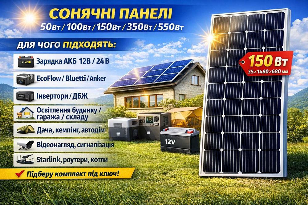 Сонячна панель 100Вт дому,дачі,інвертора,EcoFlow,Bluetti,АКБ,Starlink