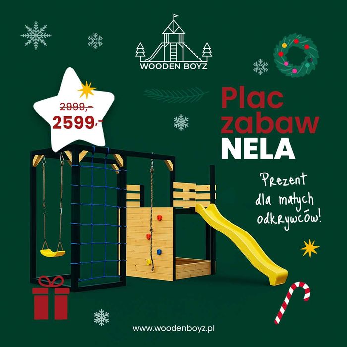 PROMOCJA - Plac zabaw - Nela - Drewniany - Domek - Zjeżdżalnia