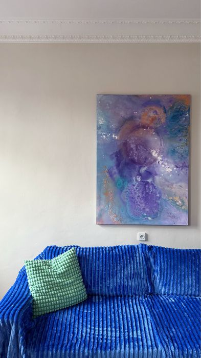 Duży obraz abstrakcyjny Rafa Koralowa fioletowy turkusowy ocean 140x100
