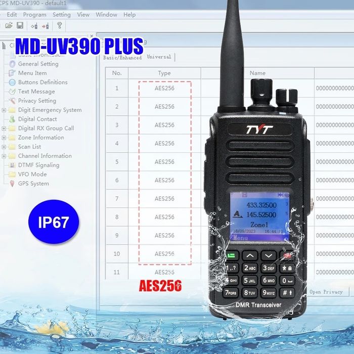 Рація цифрова (IP67) TYT MD-UV390Plus GPS 10Вт (шифр. AES256)акум 2800