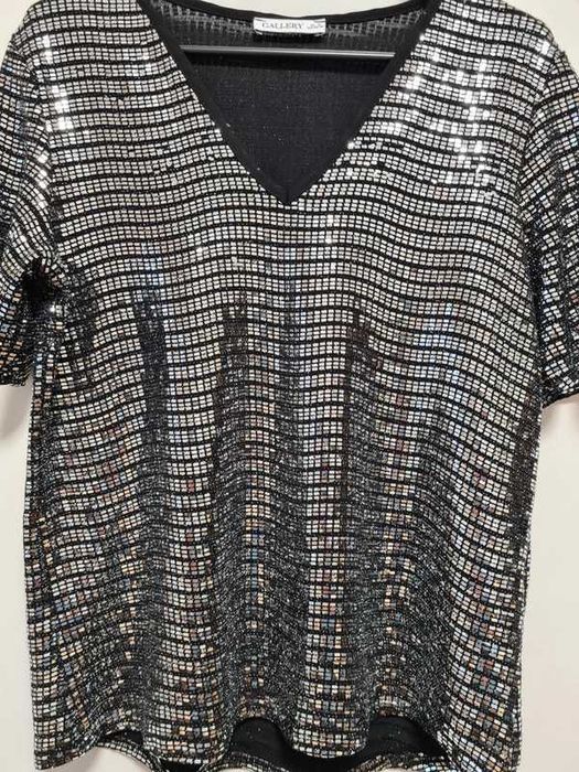 Bluzka damska z cekinami srebrnymi