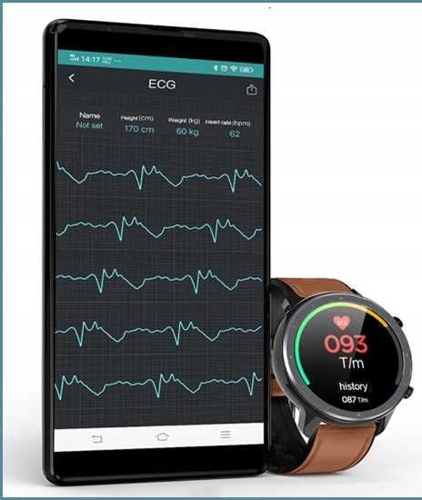 Stylowy Smartwatch L11 Srebrny Pasek Skóra Ekologiczna-Guma EKG