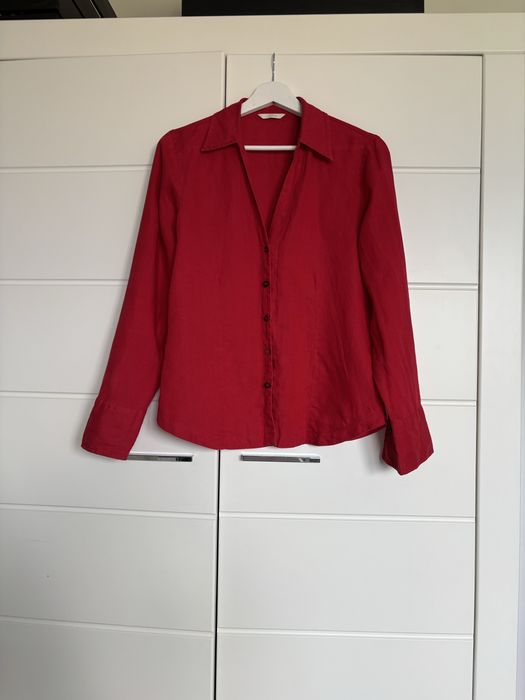 Czerwona lniana koszula Marks & Spencer 40/42