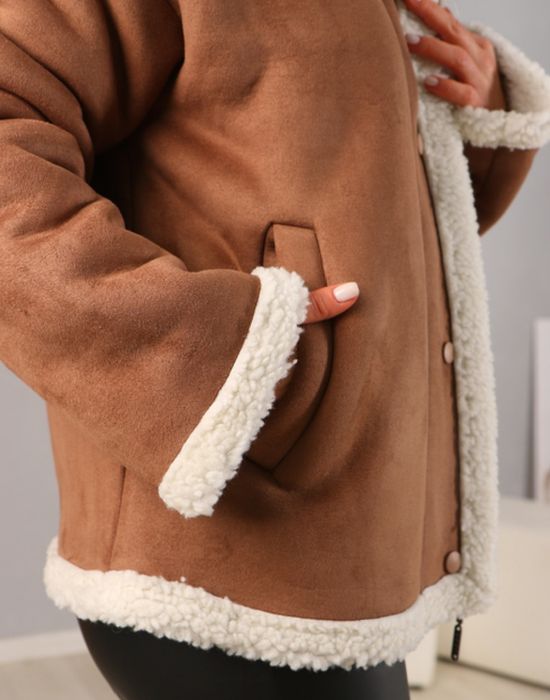 Куртка замшева коричнева на хутрі, жіноча зимова куртка-дубленка з еко