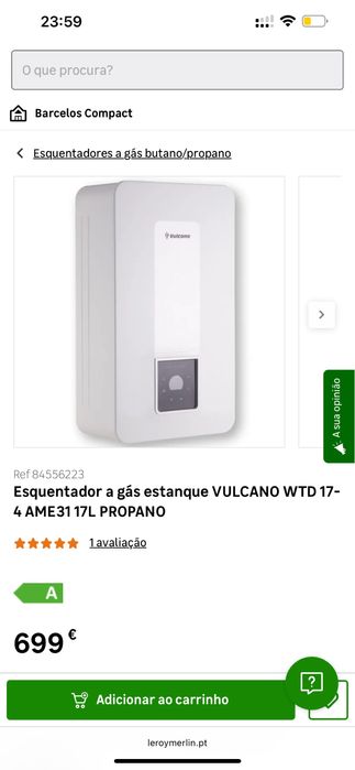 Esquentador a gás estanque VULCANO WTD 17-4 AME31 17L PROPANO