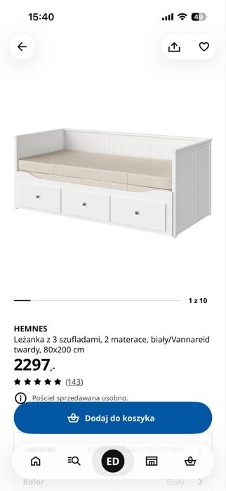 Łóżko Hemnes z wysuwanym dodatkowym łożkiem