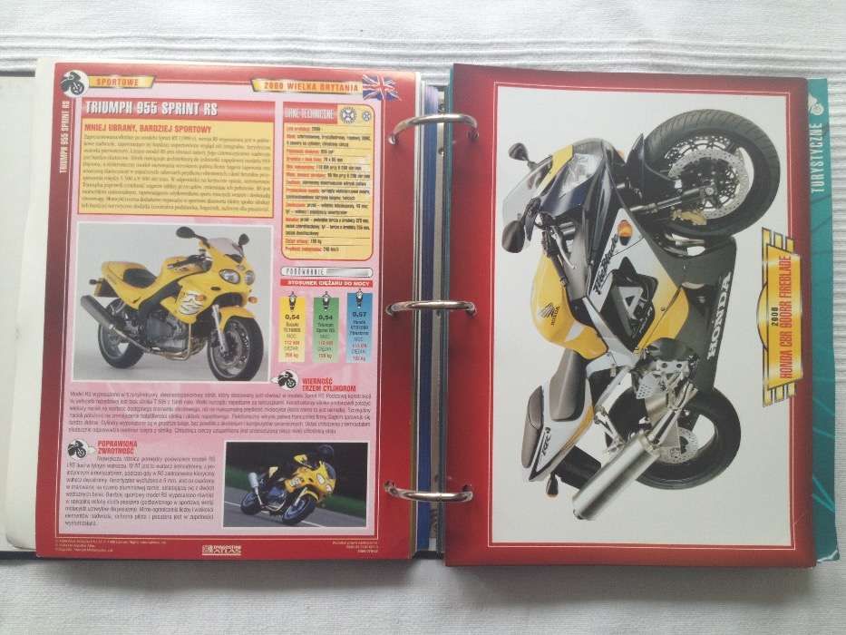 Kolekcjonerskie karty z motorami, w segregatorze, motory - opisy
