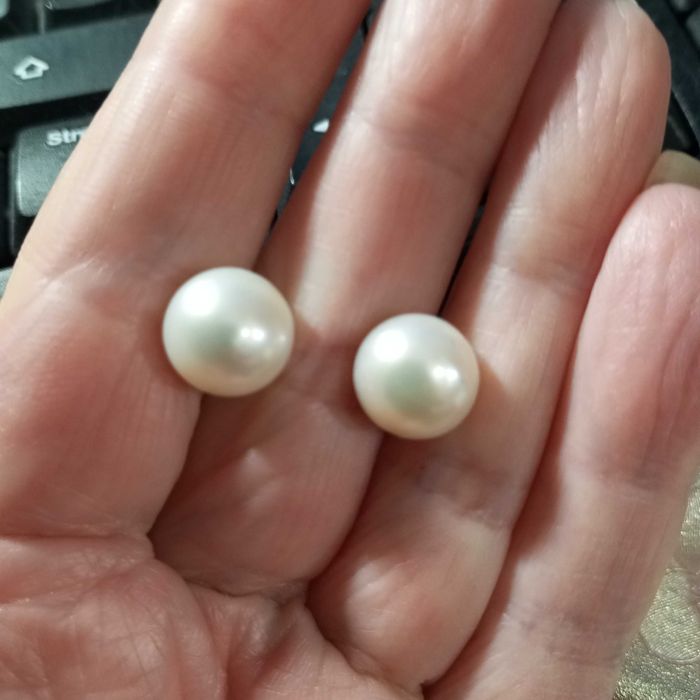 Шикарні срібні  сережки з великими білими перлами 12 мм