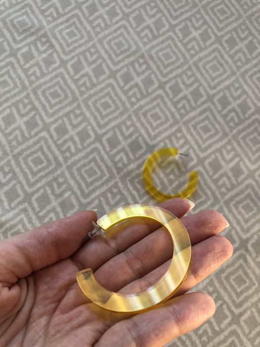 Kolczyki duże żołte koła przezroczyste wiszące