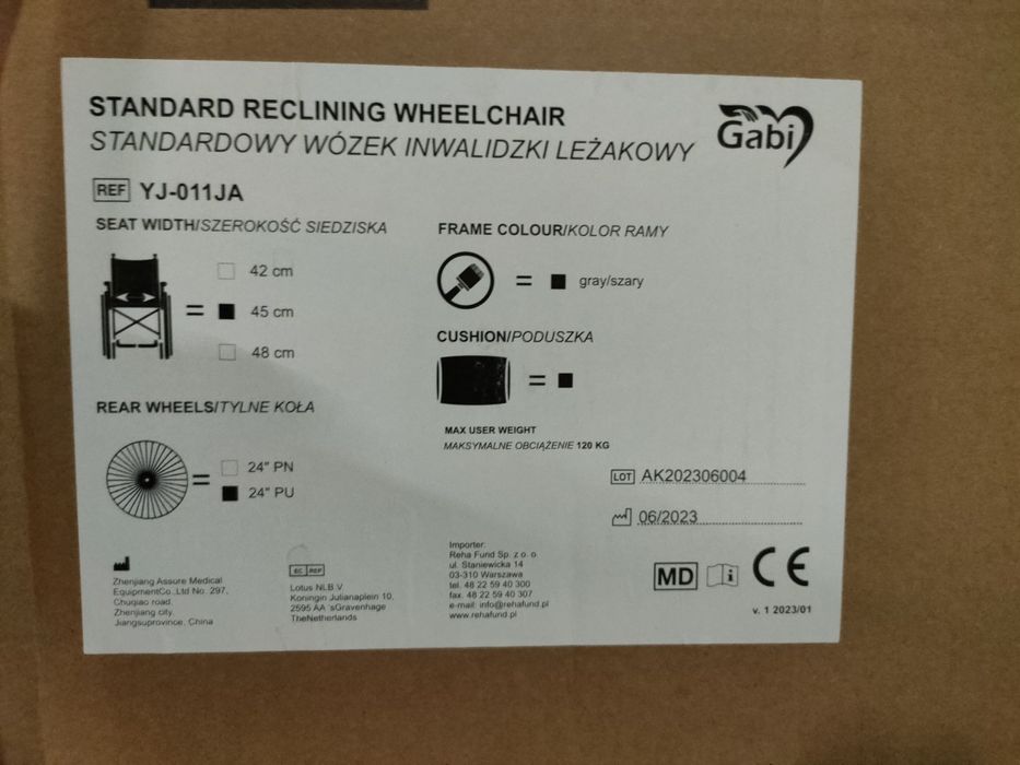 Wózek inwalidzki leżakowy NOWY model YJ-011JA