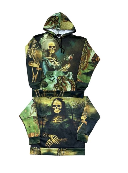 Bluza Trickz N Treatz Skeleton Mona Lisa Art Print 95% Cotton