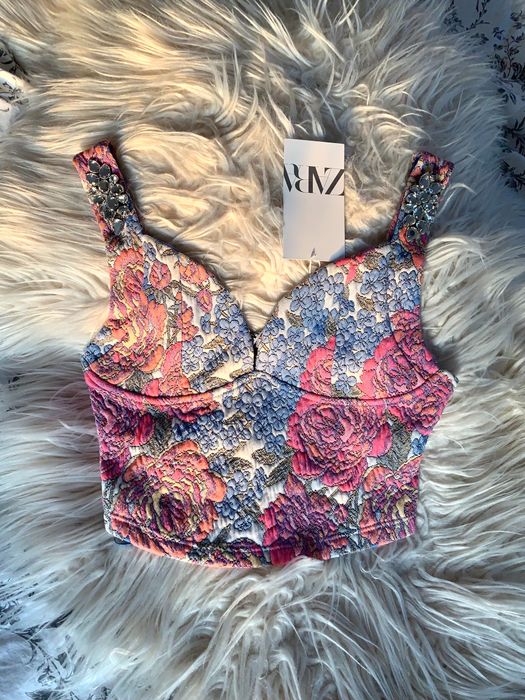 żakardowy top niebieski gorset zara vintge hit pinterest y2k biżuteria