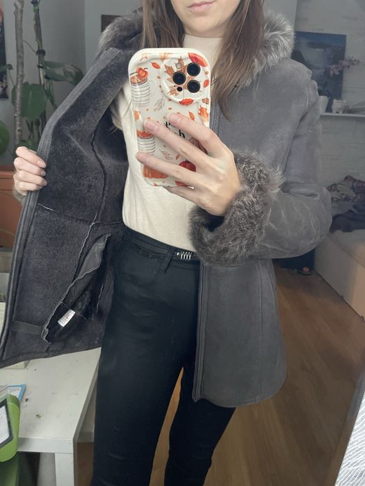 Nowy kożuch damski ze skóry owczej – ozdobny kaptur, premium, z metką